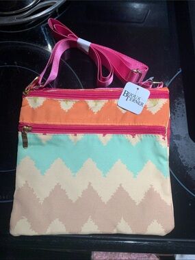 Bijoux Terner Pink Strap Chevron Crossbody with Coral, Mint & Cream